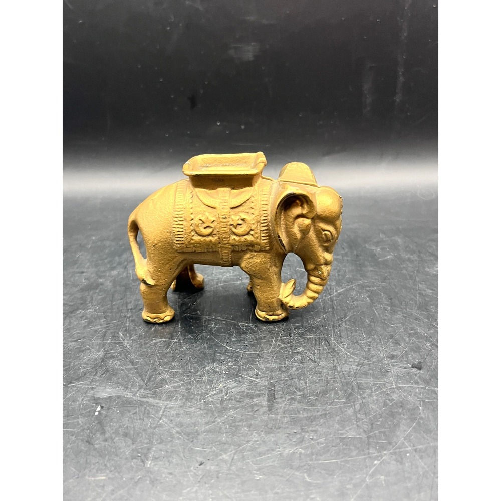Antique‎ Gold Cast Iron Elephant Piggy Bank Howdah 1920s Figurine 2.25" x 3"